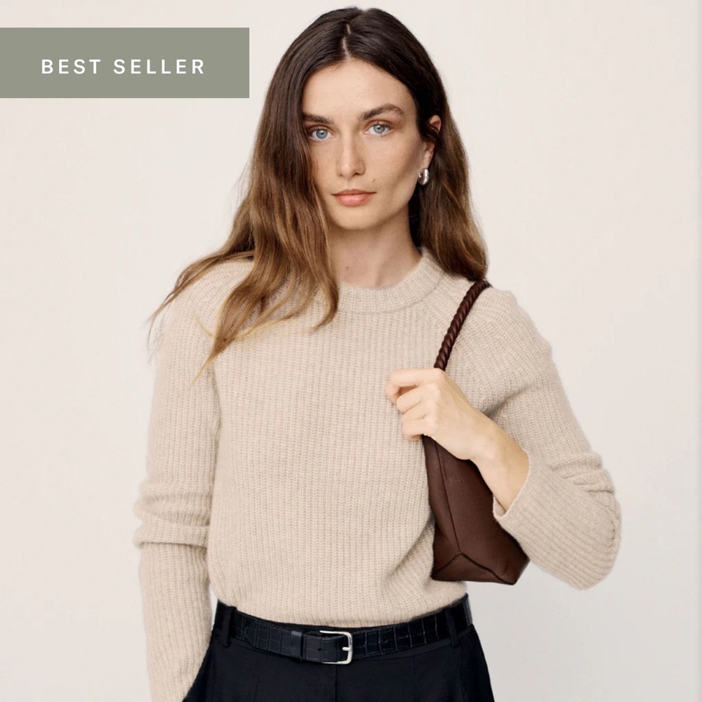 Jenni Kayne Cashmere Crewneck Ribbed Fisherman Sweater in Oatmeal